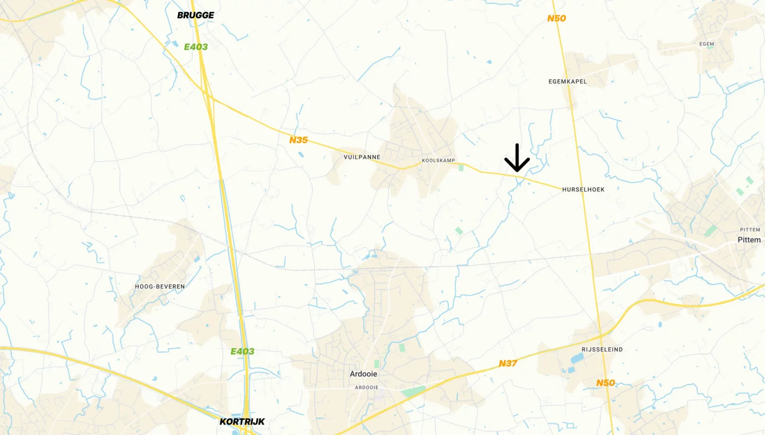 Kaart met de ligging van Cloet in Pittem, tussen Brugge en Kortrijk